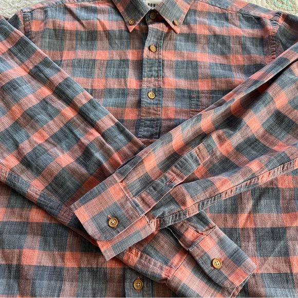 Rowm Men's LS Shirt Gray Pink Plaid Button Up 100% Cotton Point Collar EUC - Picture 5 of 5